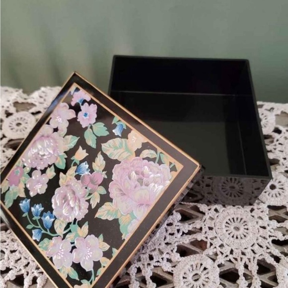 Set of 6 Otagiri Japan Tavistock Floral Garden black lacquer/lacquerware coaster - Picture 4 of 7